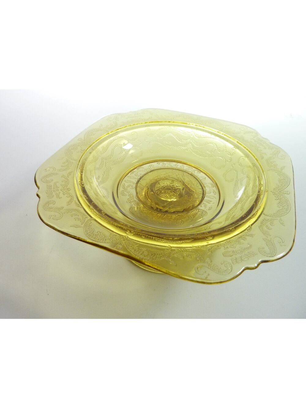Vintage Madrid 1976 Amber Glass Footed Dish Candy